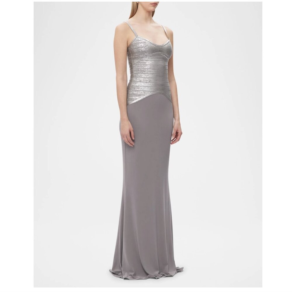 Herve Leger Violet Foil Bandage Trumpet Gown - XXS